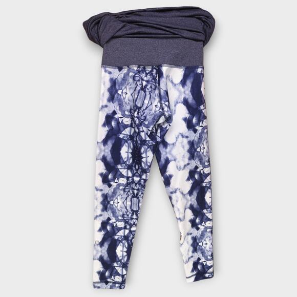 Womens Lululemon Fold Over Waist Blue & White Activewear Leggings Size 2 - Picture 6 of 6